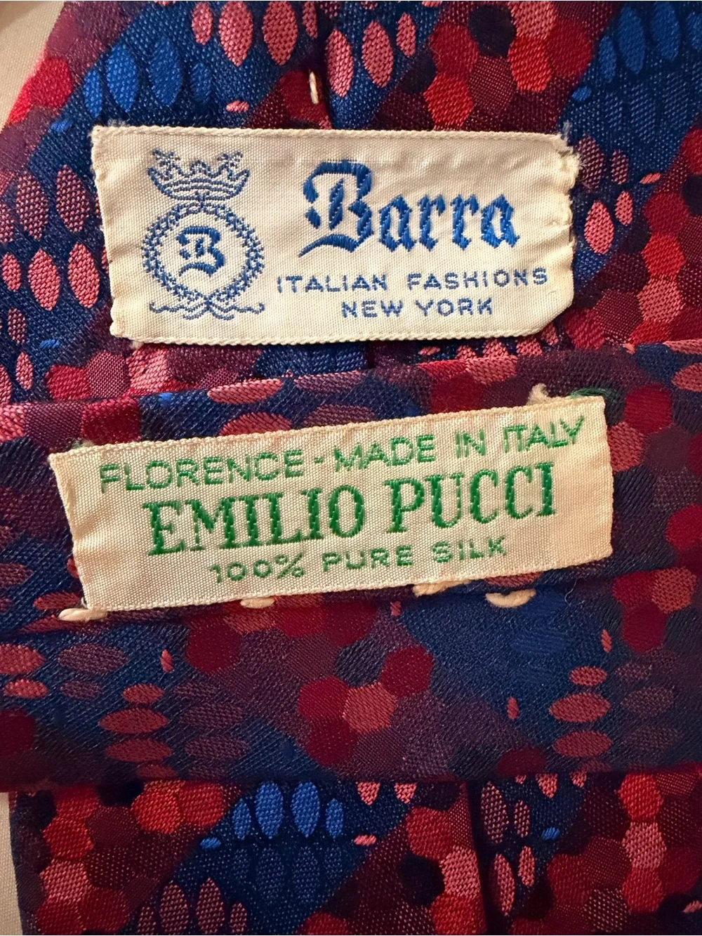 EMILIO PUCCI vintage Blue and Burgundy Patterned Tie .
